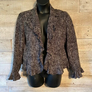 Coldwater Creek women’s tweed ruffled open  blazer in size large‎